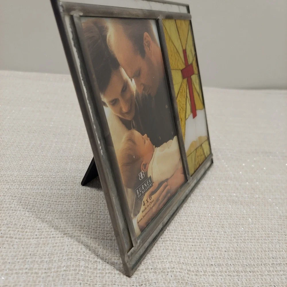 Burnes of Boston Stained Glass Cross‎ Bible Picture Frame 4x6 Religious Decor
